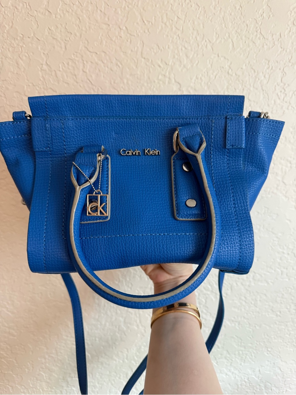 Calvin Klein Electric Blue Pebbled Leather Satchel